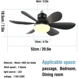 E27 Base LED Ceiling Fan Light with Remote Control 85V-265V Voltage 3 Color Lights Dimmable Lamp for Living Room Home Decor