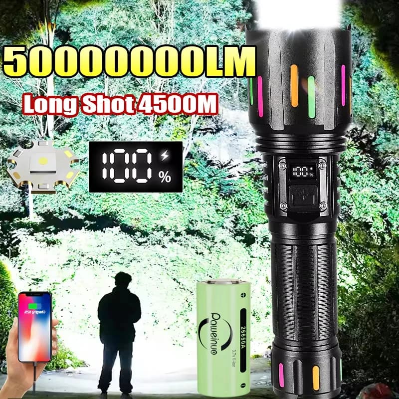 50000000LM Super Bright LED Flashlight Most Powerful Rechargeable Portable Lamp Waterproof Outdoor Light Fishing Camping Lantern