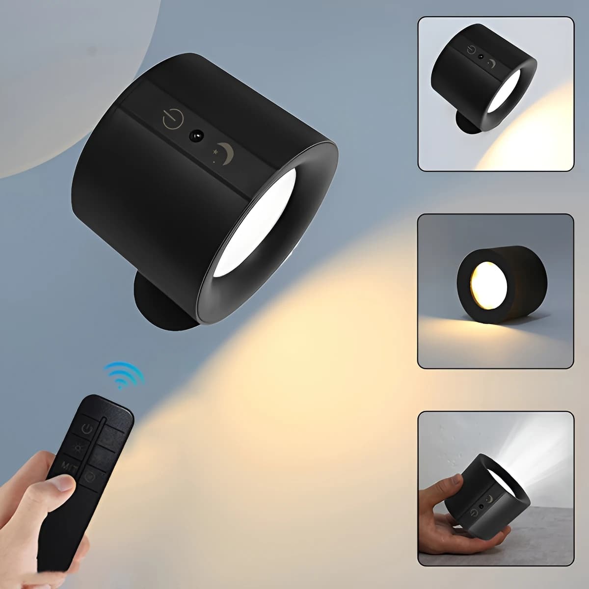 360° Rotating LED Wall Light, Touch Remote Control, 10 Brightness Levels, USB Rechargeable - Ideal for Living Room, Hallway