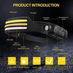 LED COB Sensor Floodlight Rechargeable Working Light Headlamp Emergency Light Outdoor Waterproof Camping Fishing Flashlight