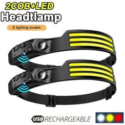 LED COB Sensor Floodlight Rechargeable Working Light Headlamp Emergency Light Outdoor Waterproof Camping Fishing Flashlight