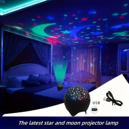 Projector Light Starry Sky Moon Colorful Strobe Light Night Lights USB Plug-in Party Decor Gift Kids Room Atmosphere Galaxy