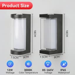 Dual-Sided IP65 Outdoor Wall Light, Warm Light，12W High Brightness with Universal AC85-265V for Porch, Stairs, Garden