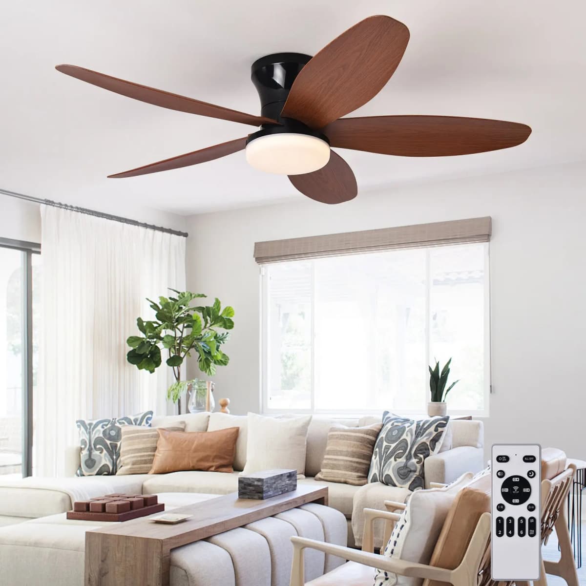 Ceiling Fan with Light 3 Colors, 6 Speeds, Timing, Ceiling Fan with Remote Control 5 Blades for Kitchen Bedroom Dining Room