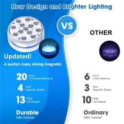 Submersible 13LEDs Lights Waterproof Underwater RGB with Remote Control Colour-Changing Light, Battery-Operated Flameless Lamps