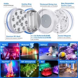 Submersible 13LEDs Lights Waterproof Underwater RGB with Remote Control Colour-Changing Light, Battery-Operated Flameless Lamps