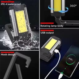 2026 Portable COB Magnetic Work Light Rechargeable LED Flashlight Super Bright Camping Waterproof Car Repair Lamp with Brackets