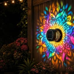 Solar Mandala Wall Light Outdoor Garden Fence Projector Lamp Patio Ambient Decor Waterproof Metal Fence Lights Outdoor Decor