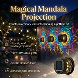 Solar Mandala Wall Light Outdoor Garden Fence Projector Lamp Patio Ambient Decor Waterproof Metal Fence Lights Outdoor Decor