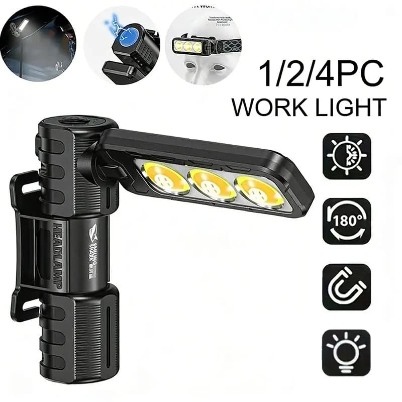 Magnetic Adjustable Headlamp With Dual Light, Foldable Work Light, MultiAngle LED Flashlight For Outdoor Repair And Camping