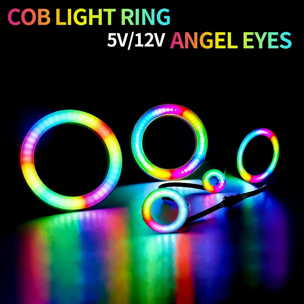 WS2812 COB LED Ring Light 5V/12V Individually Addressable Smart RGB Angel Eyes 27/48/72/96/120mm for Car Headlight Device Decor
