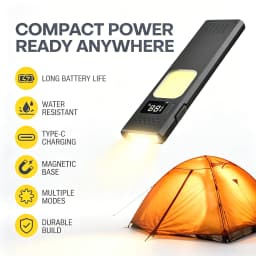 Portable Magnetic Flashlight with Clip,Ultra-Slim LED Work Light, USB-C Rechargeable, 4 Light Modes with Red Warning Light