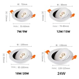 Embedded LED Downlight 15W 20W 24W Dimmable Black And White COB Spotlight 360 ° Adjustableindoor Lighting Home Decoration