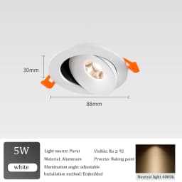 Embedded LED Downlight 15W 20W 24W Dimmable Black And White COB Spotlight 360 ° Adjustableindoor Lighting Home Decoration