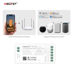 Miboxer MLZ5 DC12-48V 5in1 Controller Matter Over WiFi+2.4GHz Tuya APP WIFI Control Single/Double Color RGB RGBW RGBCCT Strip