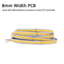 DC 12V 24V CCT COB LED Strip Light 5mm 8mm 10mm 608 LEDs/m 2700K to 6500K LED Tape Linear Double Color RA90 Dimmable Ribbon Lamp