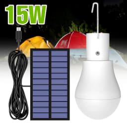 15W LED Solar Lamp Outdoor IP65 Waterproof Garden Hiking Fishing Camping Portable Bulbs Emergency Lights With Hook Solar Panel