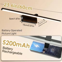 Picture Light for Wall 5200mAh Rechargeable Battery Lights Wireless with Remote 3 Color & Dimmable Touch Switch LED Wall Lamps