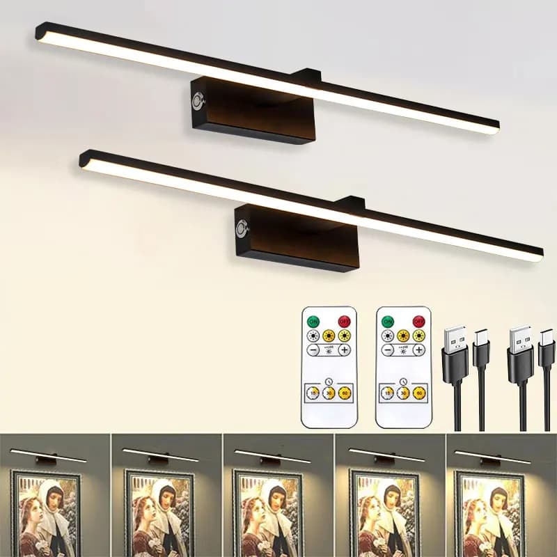 Picture Light for Wall 5200mAh Rechargeable Battery Lights Wireless with Remote 3 Color & Dimmable Touch Switch LED Wall Lamps