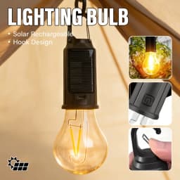 Solar Camping Lights USB Rechargeable Lighting Bulb 3 Lighting Modes Hook Design Portable Emergency Bulb for Outdoor Hiking