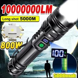 10000000LUMS GT10 Flashlight Super Bright Portable Ultra Power Long Range Tactical Torch Lamp Outdoor Emergency Camping Lantern