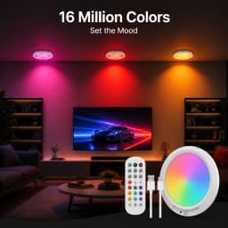 RGB Motion Sensor Ceiling Light,USB-C Rechargeable Magnetic Wireless Wall Lamp with Remote Control,16-Color Dimmable Night Light