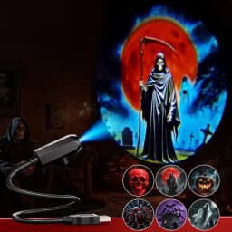 USB Halloween Projector Light 6 Patterns Mini LED Spooky Projection Lamp Portable Atmosphere Light For Home Car Party Decor