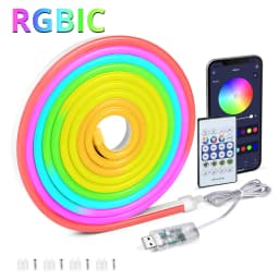 RGBIC USB Neon LED Tape Waterproof Flexible Strip Light Bluetooth Remote Music Sync Multi-Color Lamp For Holiday DIY Wall Decor