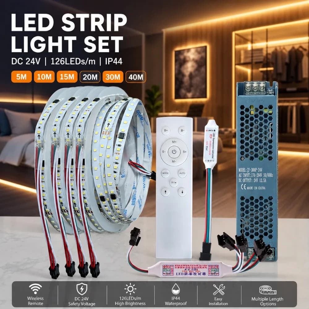10-40M 12 Keys RF Remote Control WS2811 2835SMD DC24V Running Water Flowing LED Ribbon 126Leds/M Flexible Strip Lamp Kit