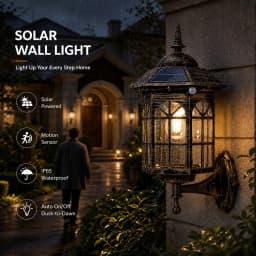 Solar Powered Vintage Wall Light with Motion Sensor Waterproof Outdoor Decorative Lamp for Villa Garden Yard Pathway Patio Home