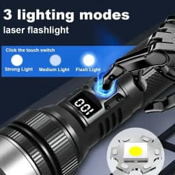 900000LM Powerful LED Flashlight USB Rechargeable Zoom Torch with Digital Display Handheld Flashlights for Camping Hiking