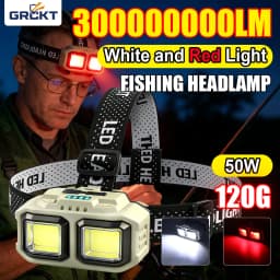 Red Light 50W Headlamp Head Lantern LED Rechargeable IPX4 Waterproof Headlight Battery Powered Headlight ForOutdoor Fishing18650