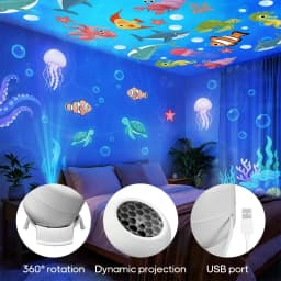 LED Night Light Starry Ocean Projection Light 360°Rotating Decorative Light Marine Life Theme Dynamic Ambient Lamp Room Decora