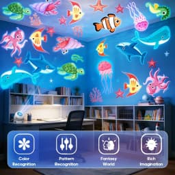 LED Night Light Starry Ocean Projection Light 360°Rotating Decorative Light Marine Life Theme Dynamic Ambient Lamp Room Decora