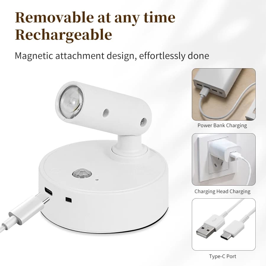 LED Spotlight Motion Sensor Dimmable Wall Light Remote Control 360° Rotatable Rechargeable Sconce for Bedroom Hallway