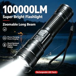 100000LM Super Bright Rechargeable LED Flashlight Long Range Tactical Torch Handheld Lamp Outdoor Camping Fishing EmergencyUse 