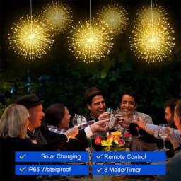 NEW Solar Light Outdoor 8 Modes Fairy Hanging Light Waterproof LED Firework Lamp DIY Decoration for Patio Yard Wedding Garden