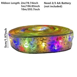 2/5/10M New Year 2027 Christmas Ribbon Fairy Light String Garland Lights Christmas Tree Ornament Ribbon Light Home