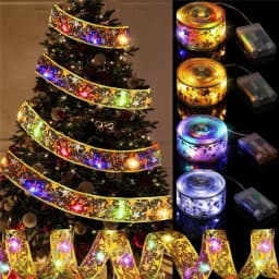 2/5/10M New Year 2027 Christmas Ribbon Fairy Light String Garland Lights Christmas Tree Ornament Ribbon Light Home