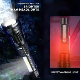 Powerful P50/P70 LED Flashlight Waterproof Torch with Side Light 7 Modes Camping Fishing Lantern USB Rechargeable Zoomable Lamp
