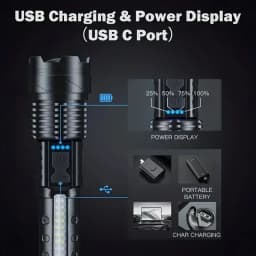Powerful P50/P70 LED Flashlight Waterproof Torch with Side Light 7 Modes Camping Fishing Lantern USB Rechargeable Zoomable Lamp