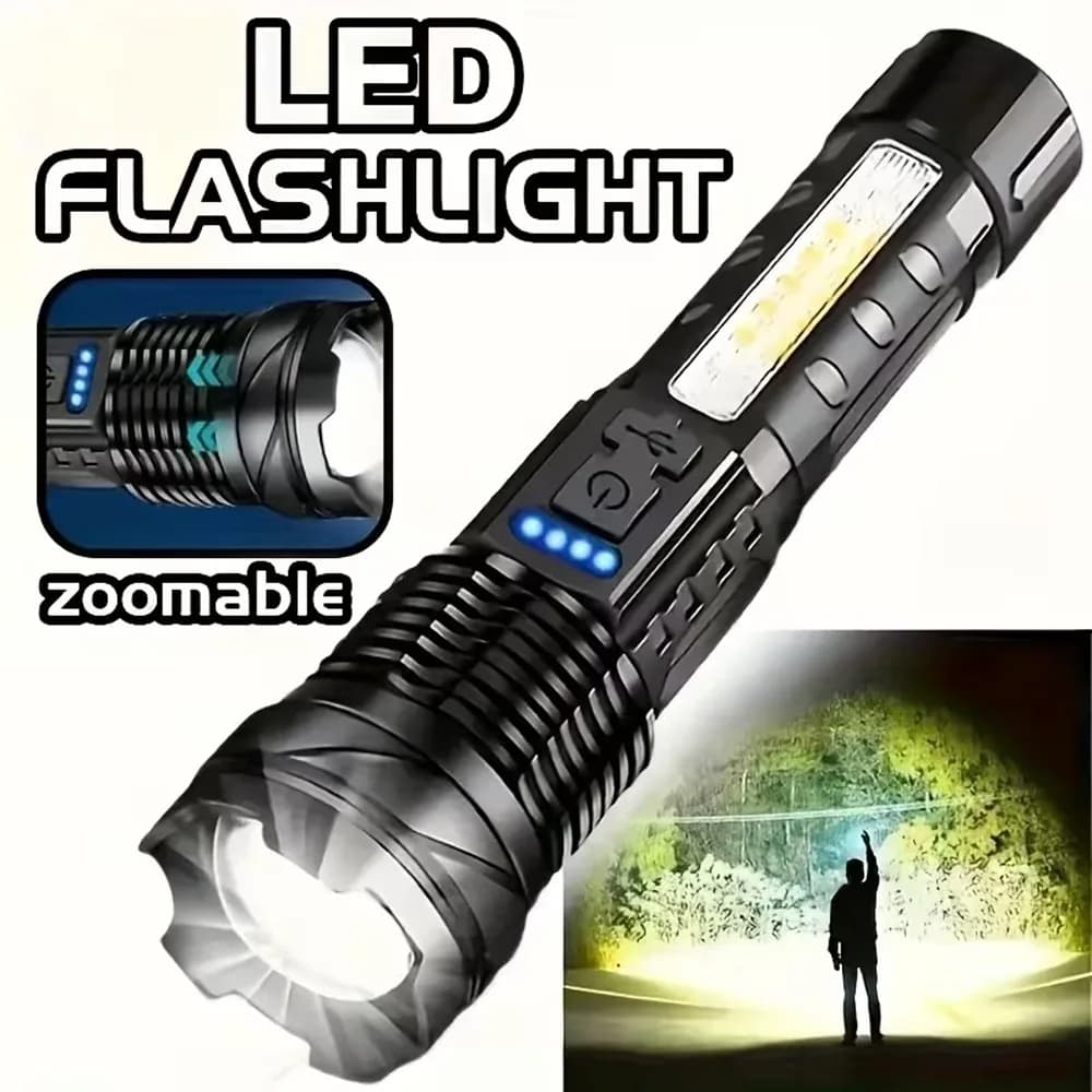 Powerful P50/P70 LED Flashlight Waterproof Torch with Side Light 7 Modes Camping Fishing Lantern USB Rechargeable Zoomable Lamp