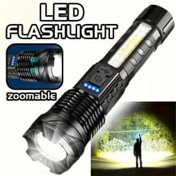 Powerful P50/P70 LED Flashlight Waterproof Torch with Side Light 7 Modes Camping Fishing Lantern USB Rechargeable Zoomable Lamp
