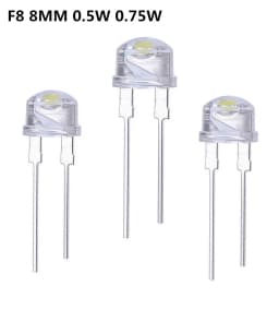 20PCS 100PCS LED 8mm Straw Hat Lamp Bead Are White Cold Light 0.5W 0.75W Big Chips F8MM High Power Hat Light-emitting Diode