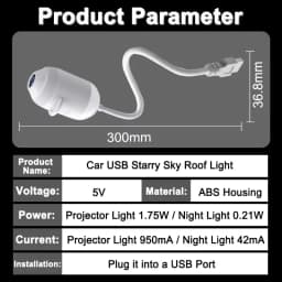 USB Starry Sky Projection Light Adjustable Brightness for Car Interior, Home, Bedroom, Nightlight, Galaxy Atmosphere Light