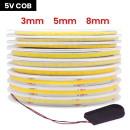 5V 3MM 5MM 8MM COB LED Strip Light 320LEDs/M Button Battery Powered Flexible Adhesive Tape Diode Lamp Cold Natural Warm White