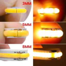 5V 3MM 5MM 8MM COB LED Strip Light 320LEDs/M Button Battery Powered Flexible Adhesive Tape Diode Lamp Cold Natural Warm White