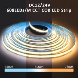 CCT COB LED Strip Lights High Density 608 LEDs/m Flexible Dimmable FOB Led Tape 2700K to 6500K Changeable LED Lighting DC12V 24V