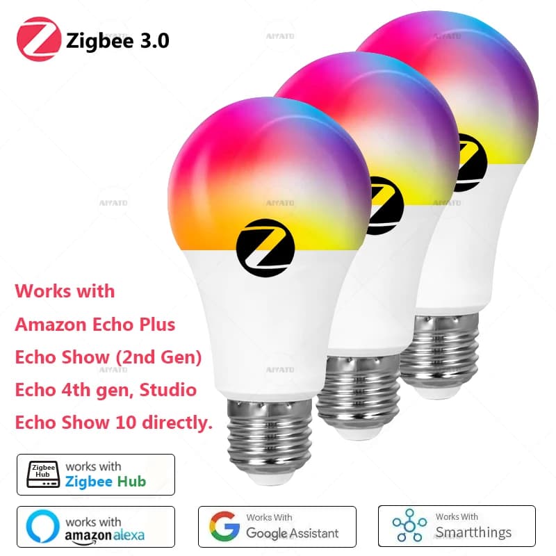 E27 B22 Zigbee Smart Bulb Lamps 110 220V Led RGBCW Light Voice Control Works With Alexa Echo Plus Show 2nd Gen 4th Gen Show 10