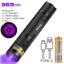 10W 365/405nm UV Flashlight USB Rechargeable Ultraviolet Blacklight Torch Pet Urine Cat Tinea Money Ore Scorpion Detection Lamp